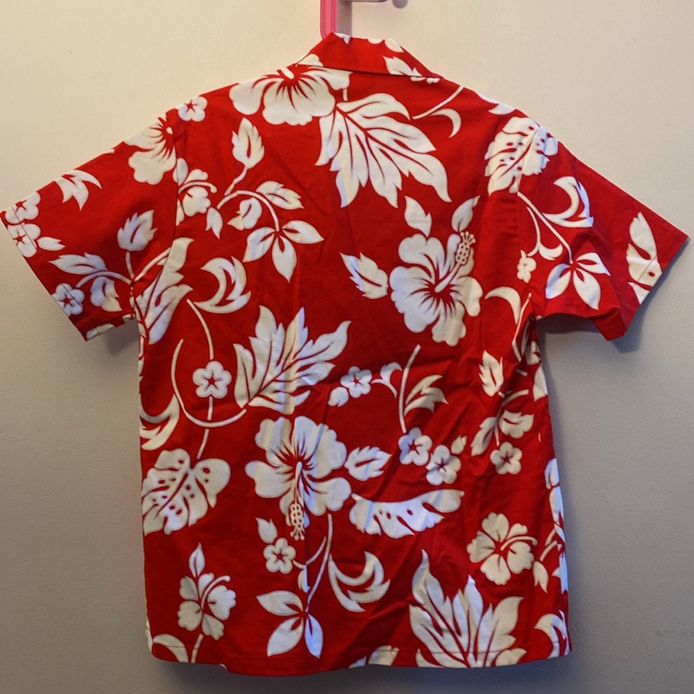 Smart Design Made in Hawaii 100% Cotton Red Aloha Shirt White Hibiscus Print - 8 - Picture 2 of 6